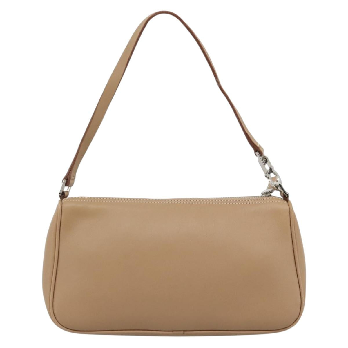 Salvatore Ferragamo Gancini Shoulder Bag Leather Beige Silver Auth BA13171