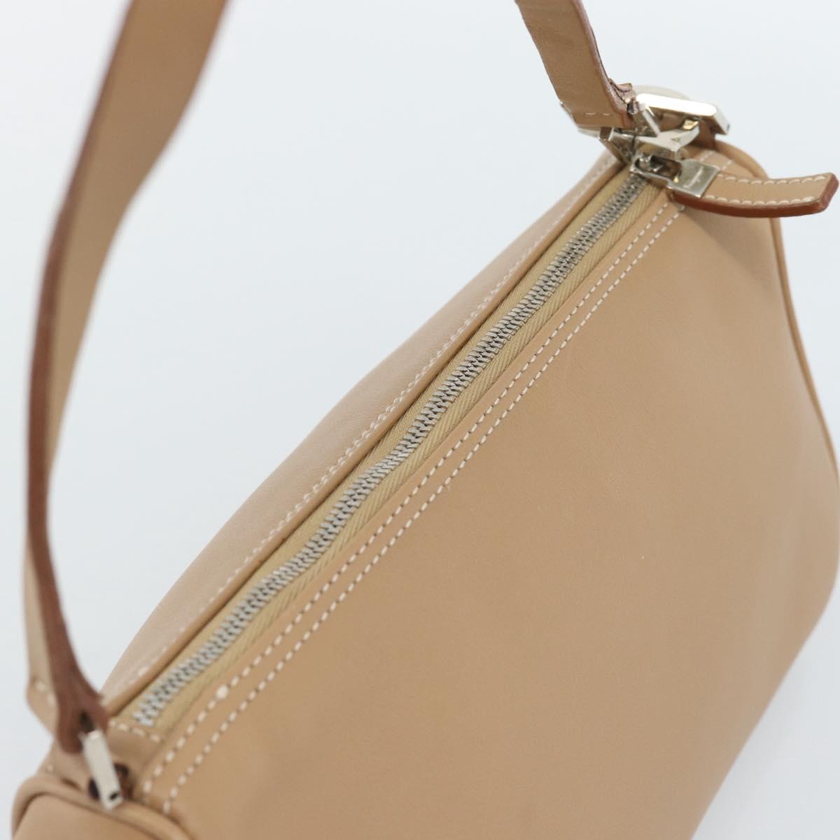 Salvatore Ferragamo Gancini Shoulder Bag Leather Beige Silver Auth BA13171