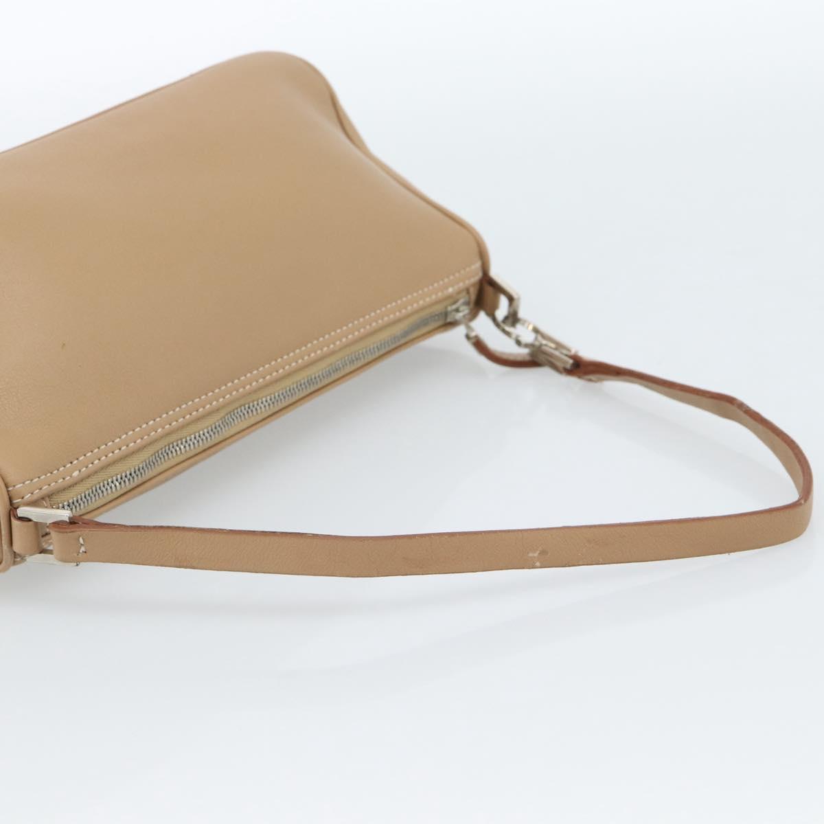 Salvatore Ferragamo Gancini Shoulder Bag Leather Beige Silver Auth BA13171