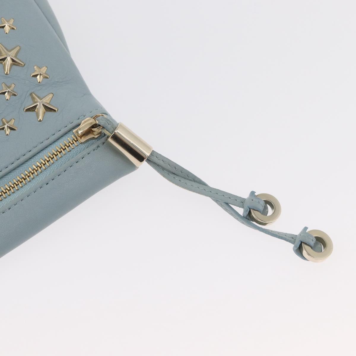 Jimmy Choo Clutch Bag Leather Light Blue Gold Auth BA13172