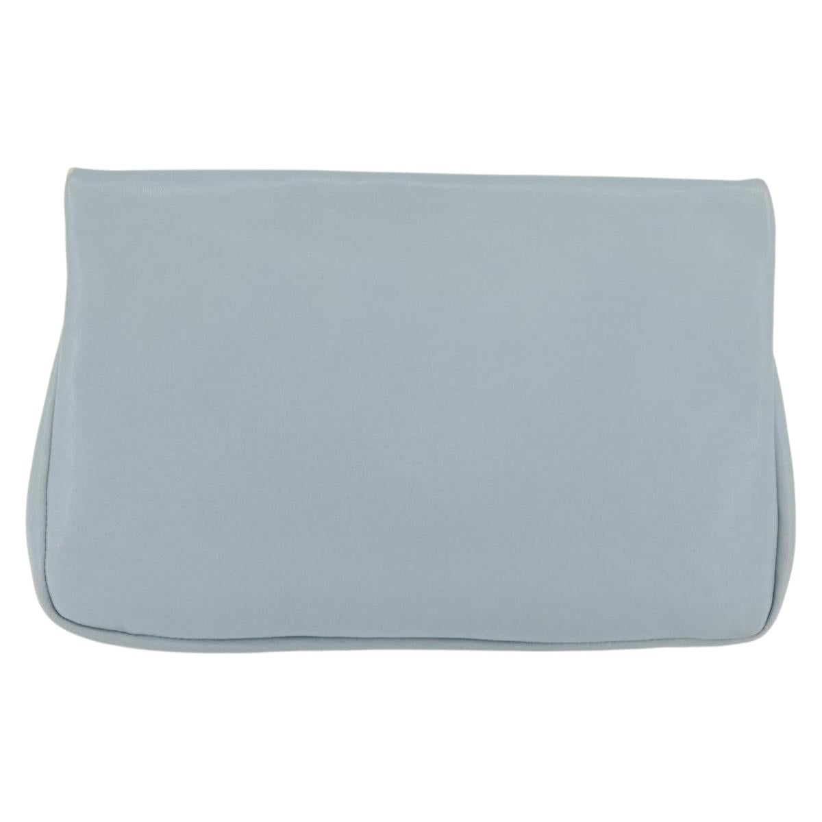 Jimmy Choo Clutch Bag Leather Light Blue Gold Auth BA13172