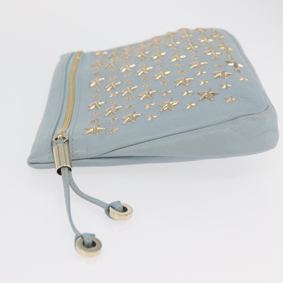 Jimmy Choo Clutch Bag Leather Light Blue Gold Auth BA13172
