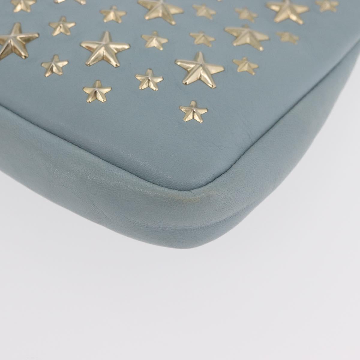 Jimmy Choo Clutch Bag Leather Light Blue Gold Auth BA13172