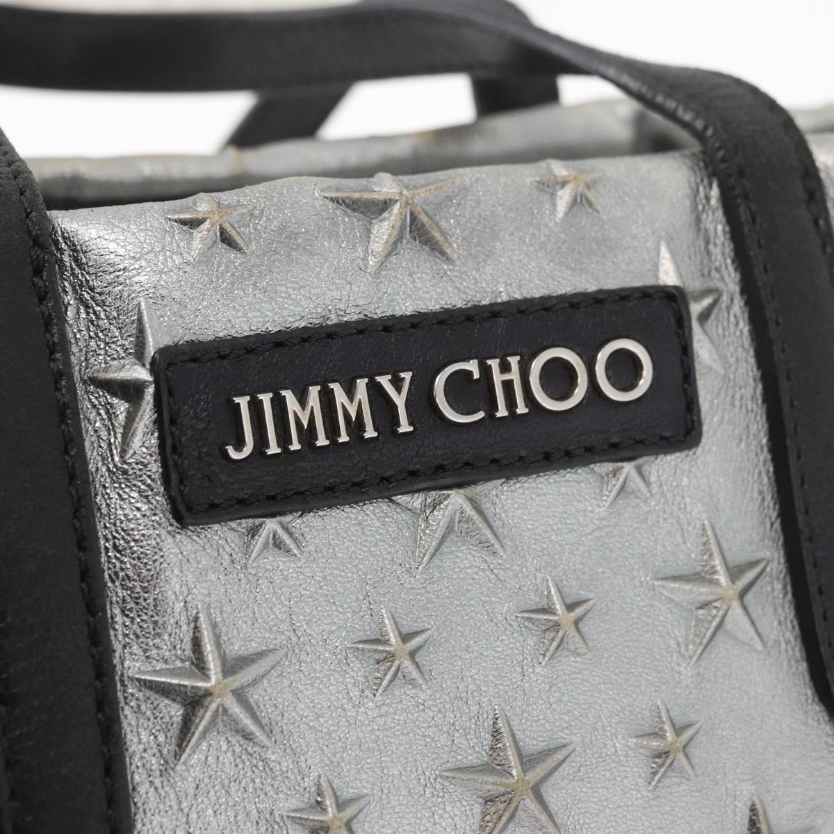 Jimmy Choo Hand Bag Leather Light Blue Silver Auth BA13173
