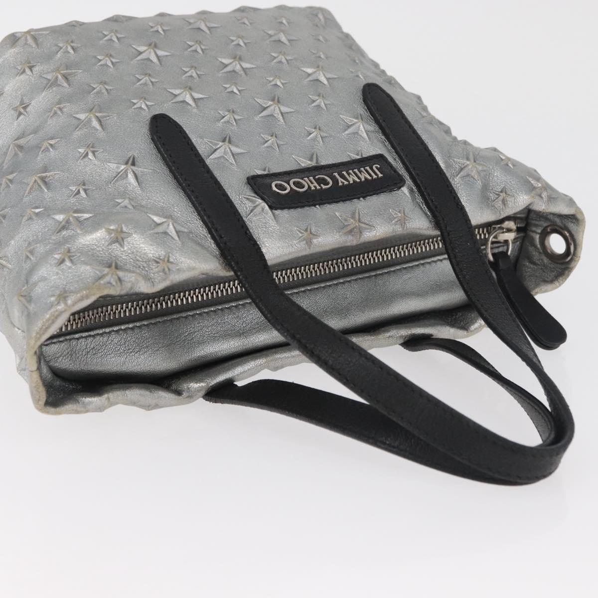 Jimmy Choo Hand Bag Leather Light Blue Silver Auth BA13173