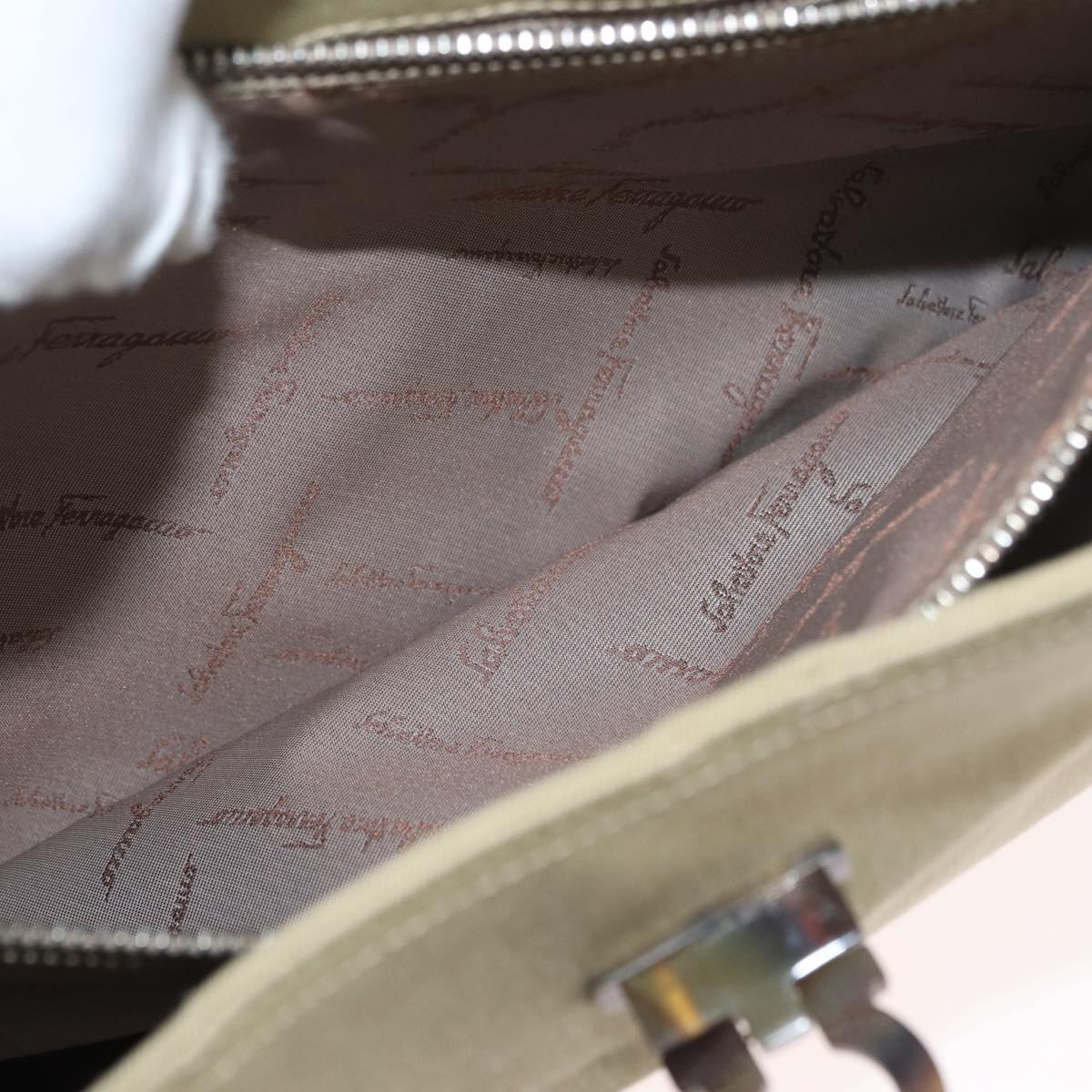 Salvatore Ferragamo Gancini Shoulder Bag Canvas Beige Silver Auth BA13175