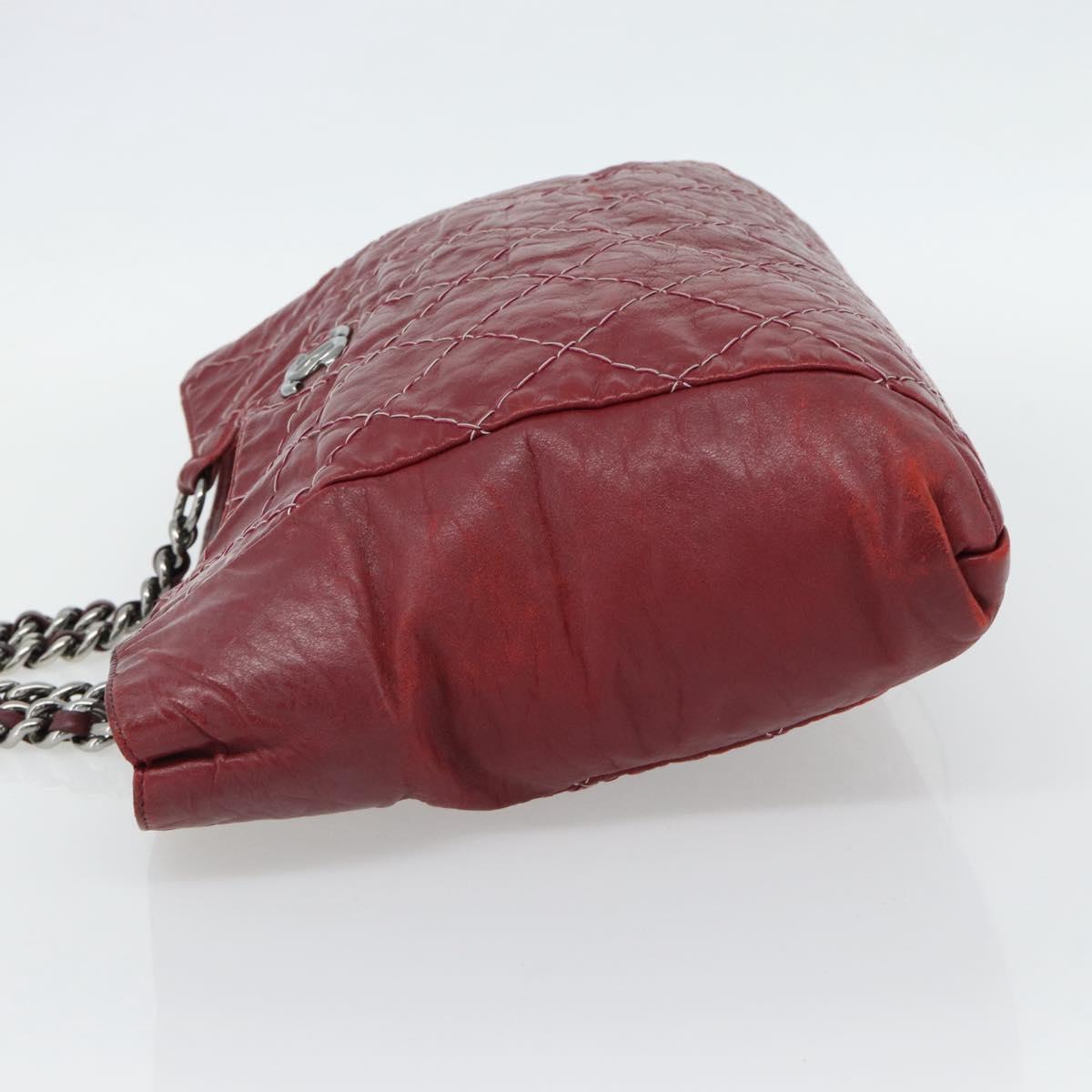 CHANEL Wild Stitch Chain Tote Bag Leather Red Silver CC Auth BA13176