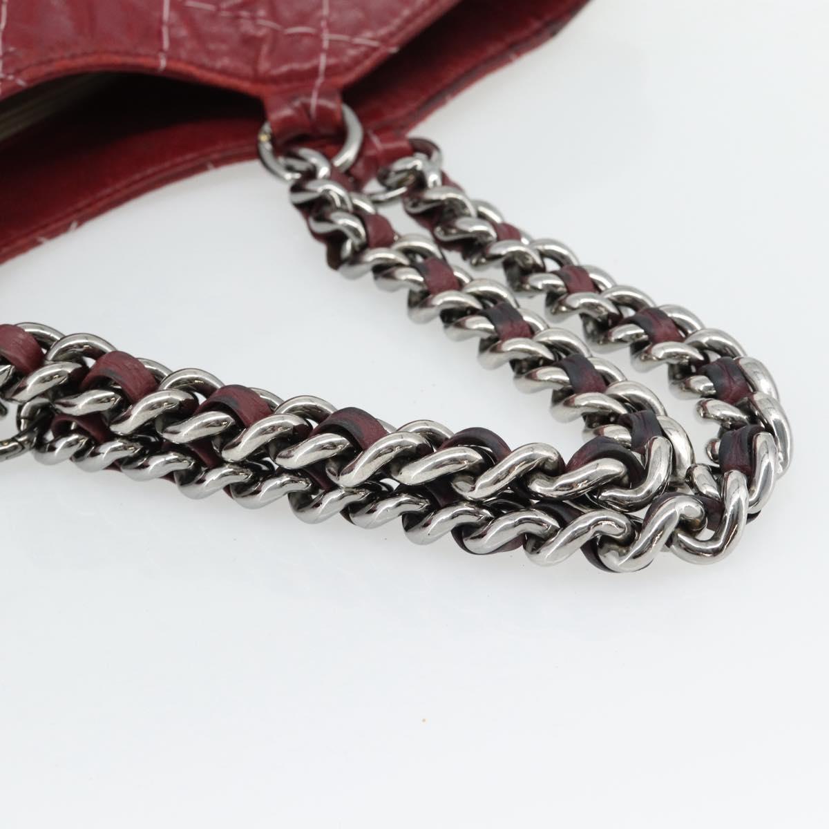 CHANEL Wild Stitch Chain Tote Bag Leather Red Silver CC Auth BA13176