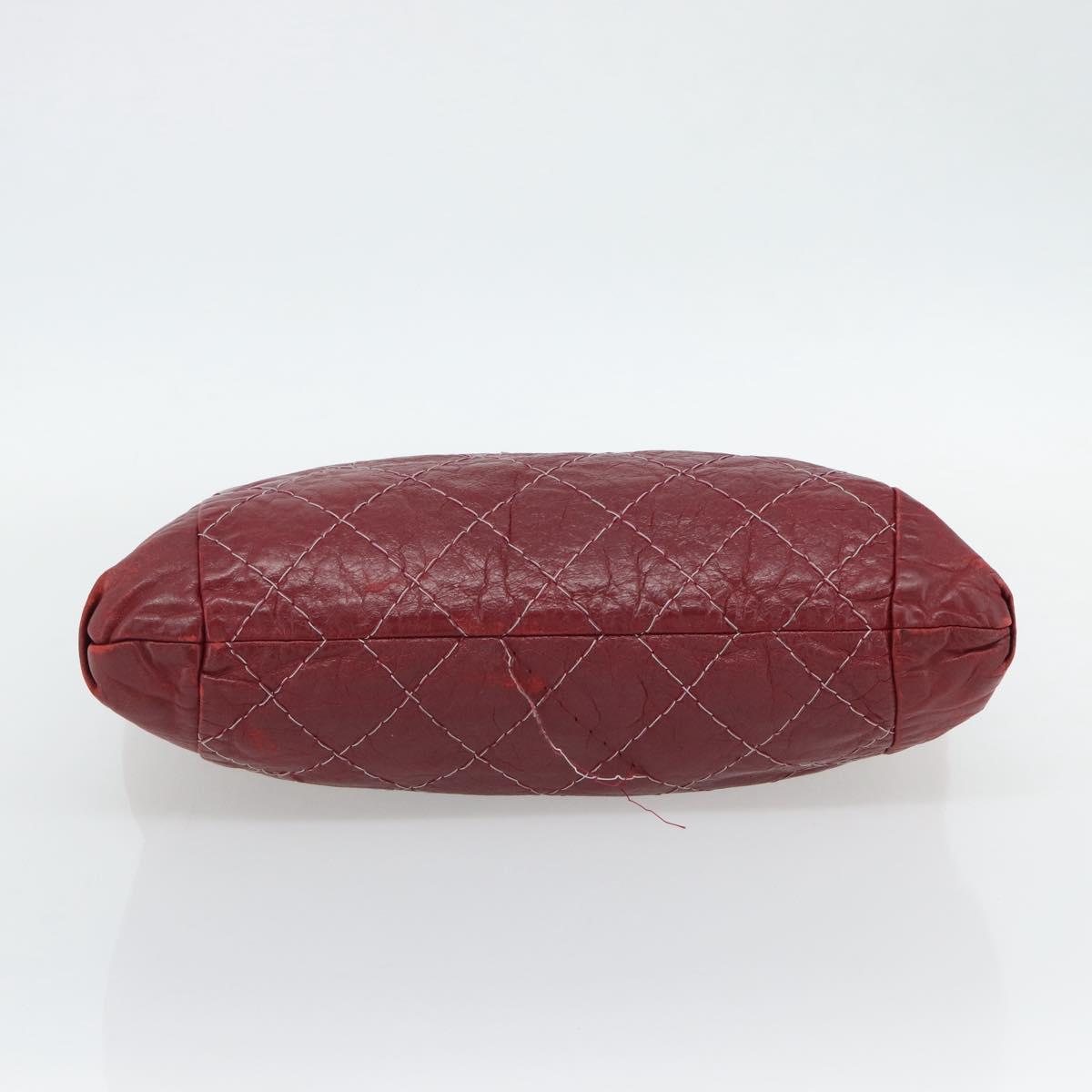 CHANEL Wild Stitch Chain Tote Bag Leather Red Silver CC Auth BA13176