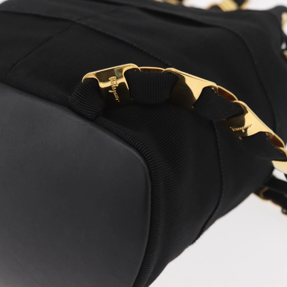 Salvatore Ferragamo Vala Chain Backpack Canvas Black Gold Auth BA13178