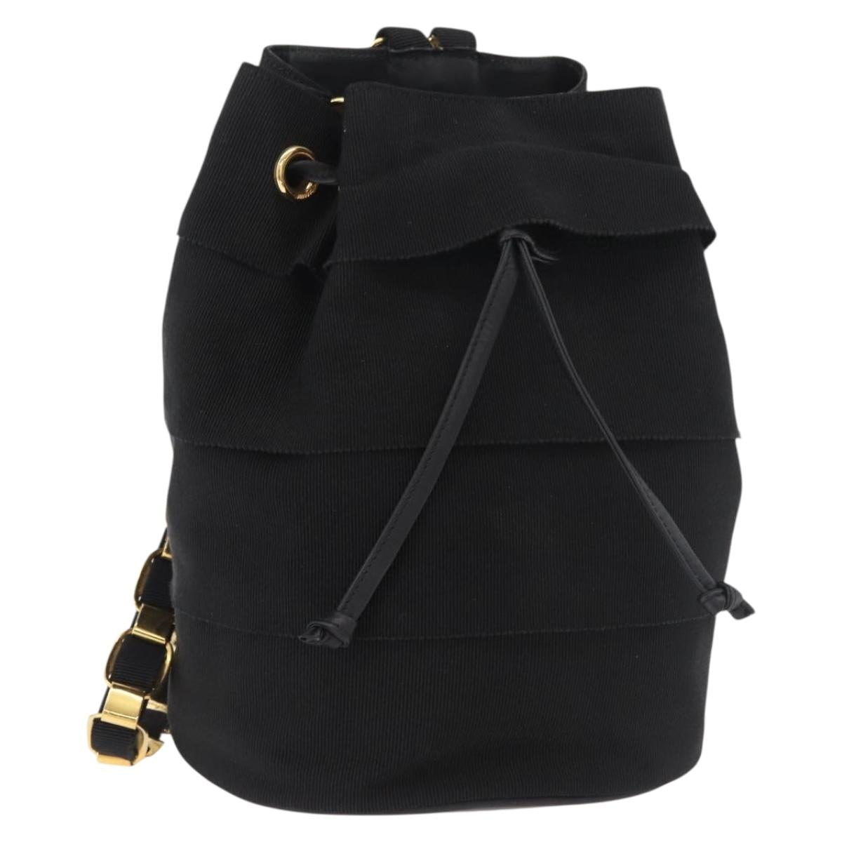 Salvatore Ferragamo Vala Chain Backpack Canvas Black Gold Auth BA13178