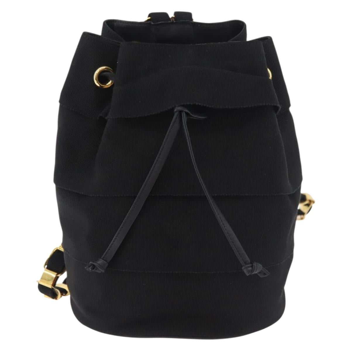 Salvatore Ferragamo Vala Chain Backpack Canvas Black Gold Auth BA13178