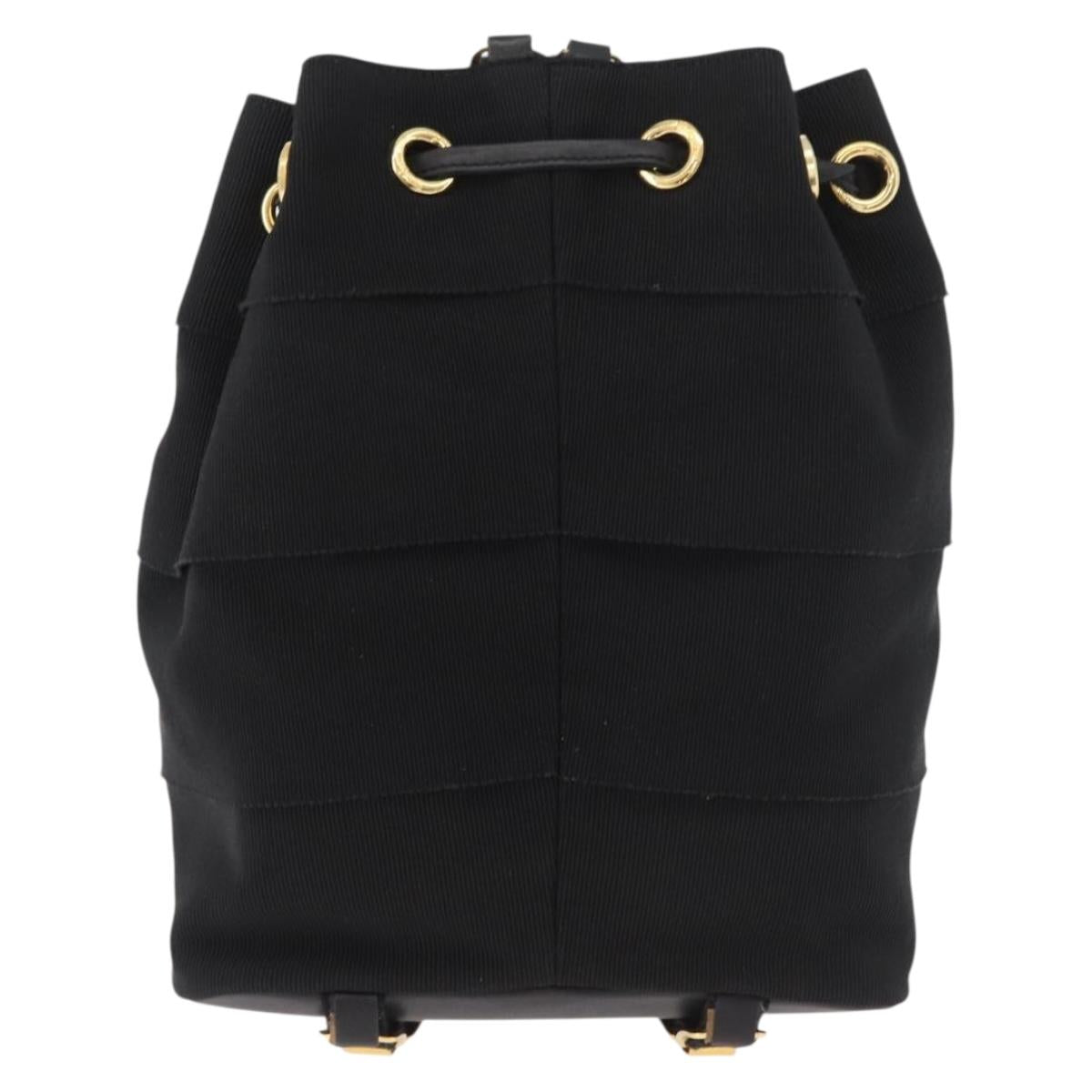 Salvatore Ferragamo Vala Chain Backpack Canvas Black Gold Auth BA13178