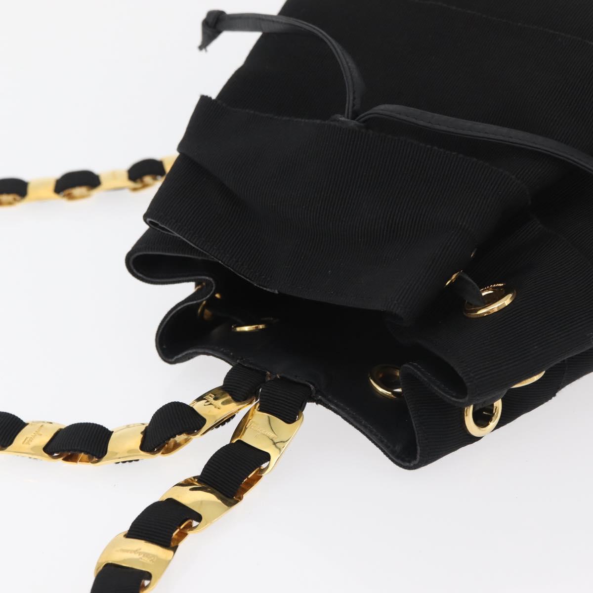 Salvatore Ferragamo Vala Chain Backpack Canvas Black Gold Auth BA13178