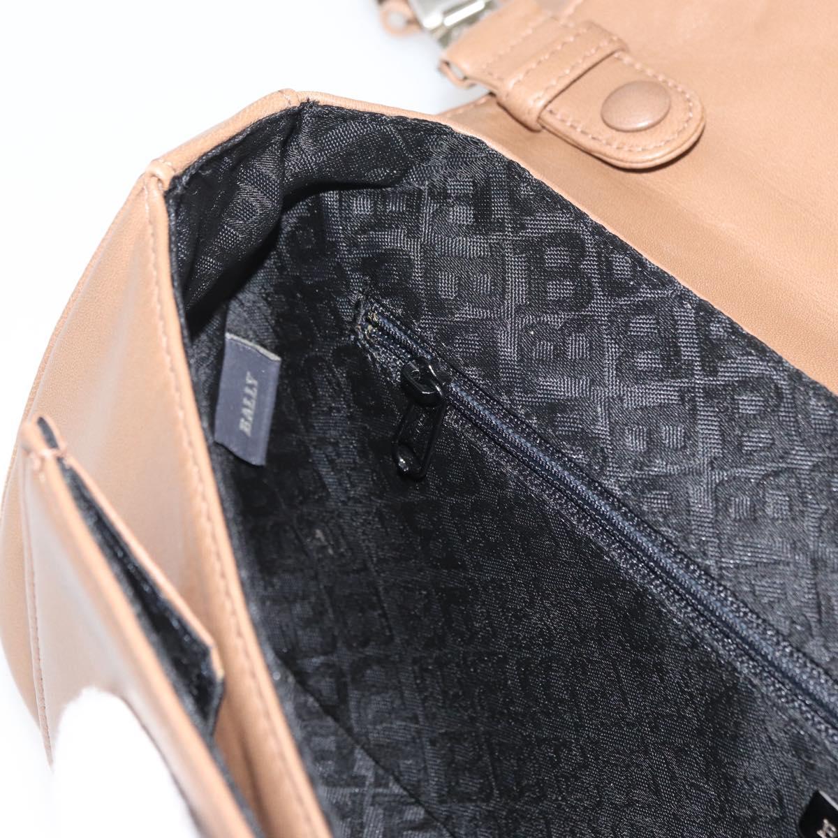 BALLY Chain Shoulder Bag Leather Beige Silver Auth BA13180