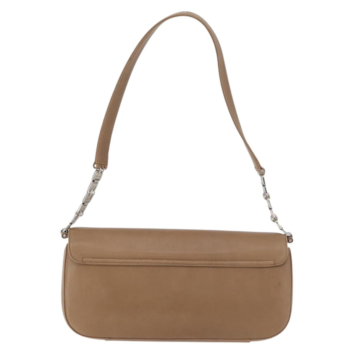 BALLY Chain Shoulder Bag Leather Beige Silver Auth BA13180