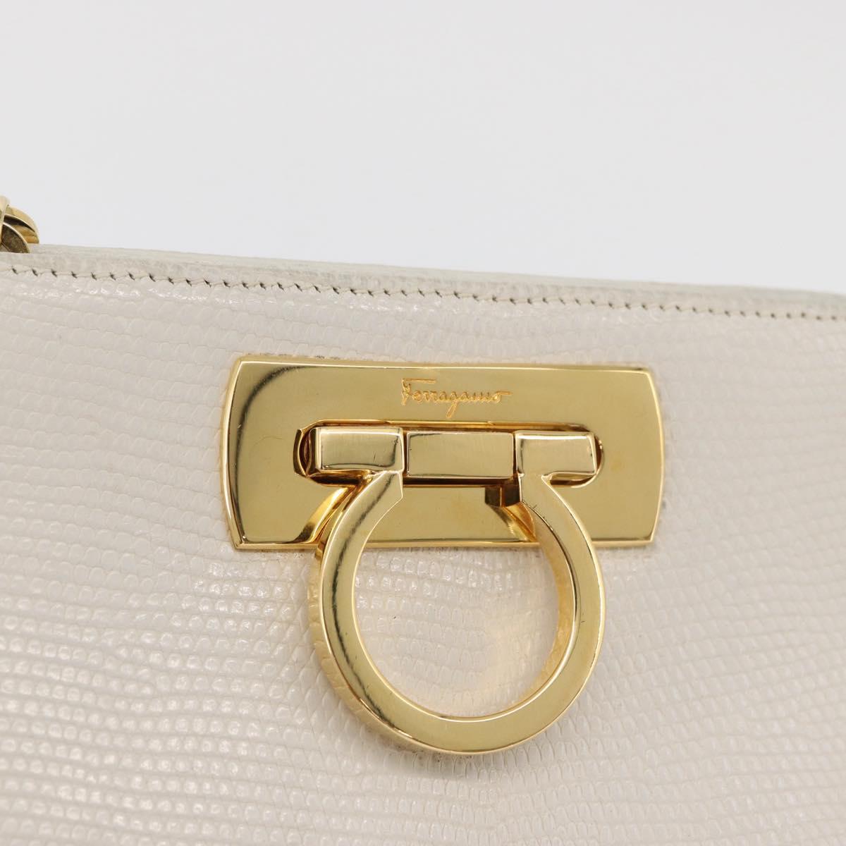 Salvatore Ferragamo Gancini Chain Shoulder Bag Leather White Gold Auth BA13182