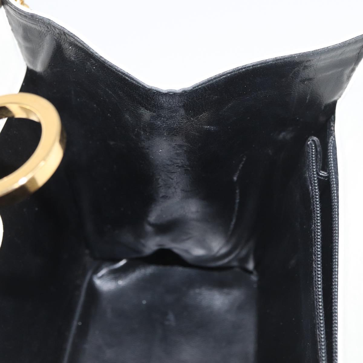 Salvatore Ferragamo Gancini Chain Shoulder Bag Leather White Gold Auth BA13182