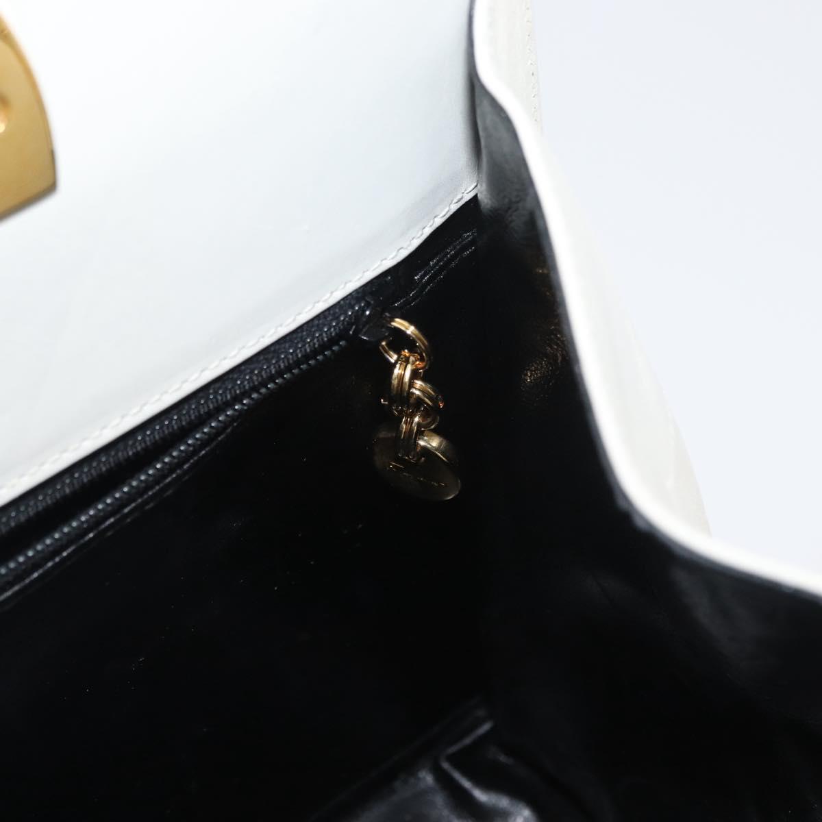 Salvatore Ferragamo Gancini Chain Shoulder Bag Leather White Gold Auth BA13182