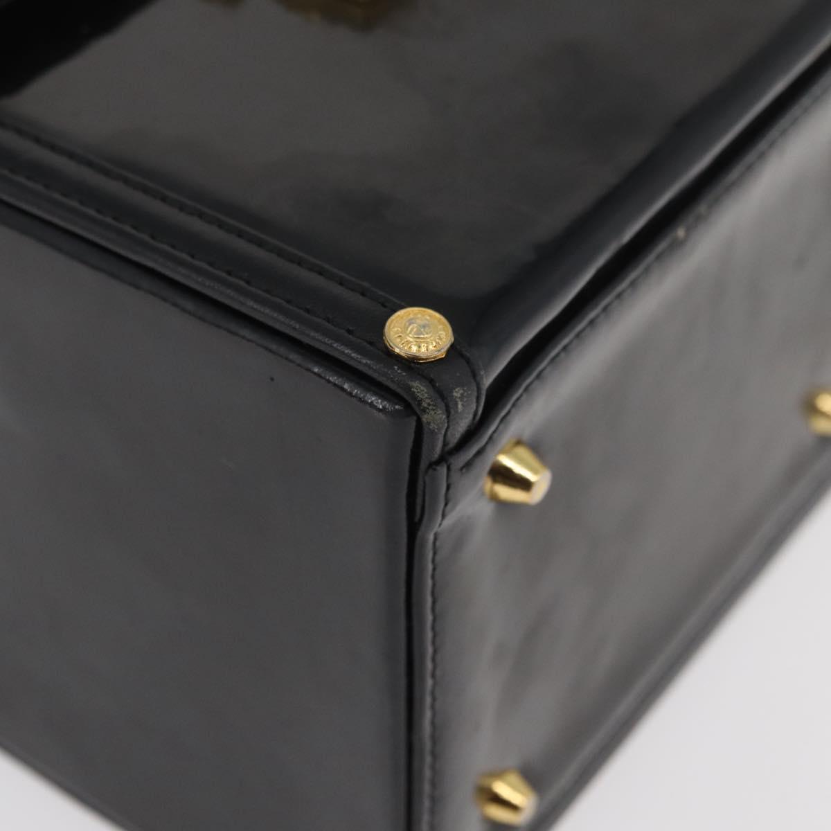Gianni Versace Hand Bag Patent Leather Black Gold Auth BA13187
