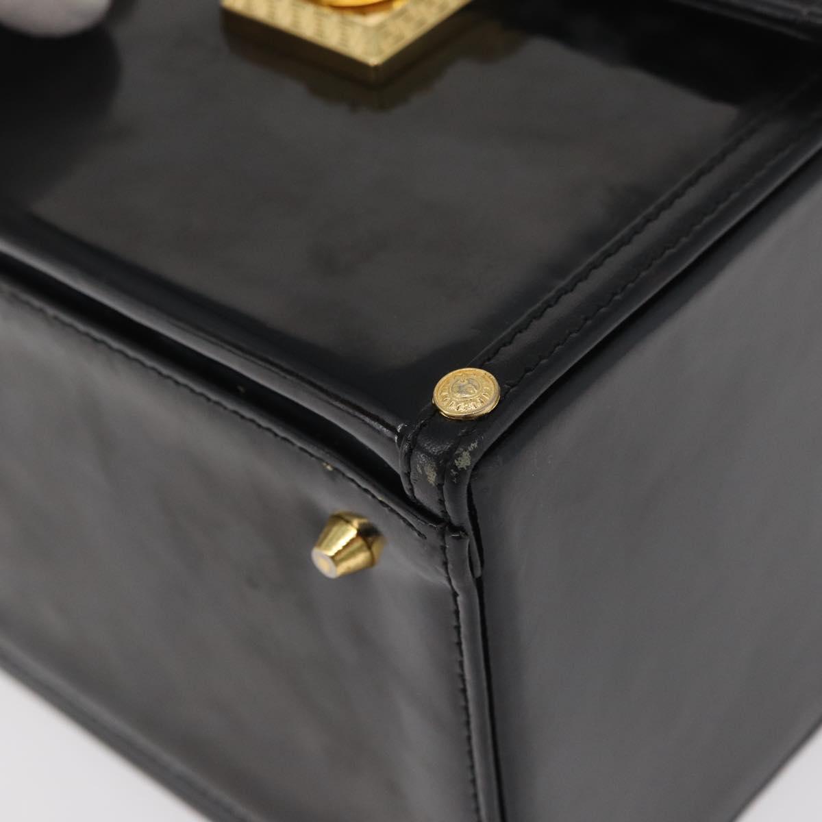 Gianni Versace Hand Bag Patent Leather Black Gold Auth BA13187