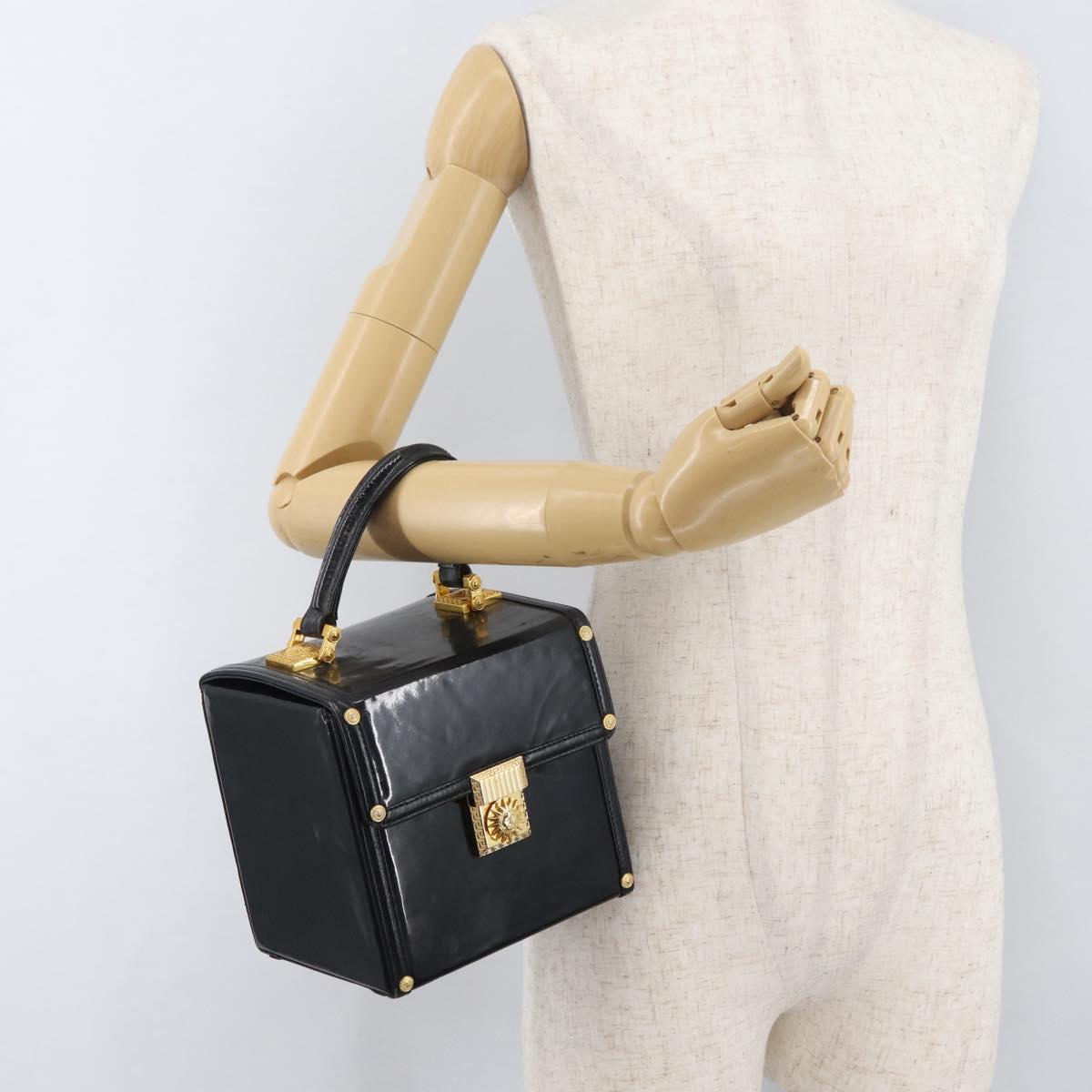 Gianni Versace Hand Bag Patent Leather Black Gold Auth BA13187