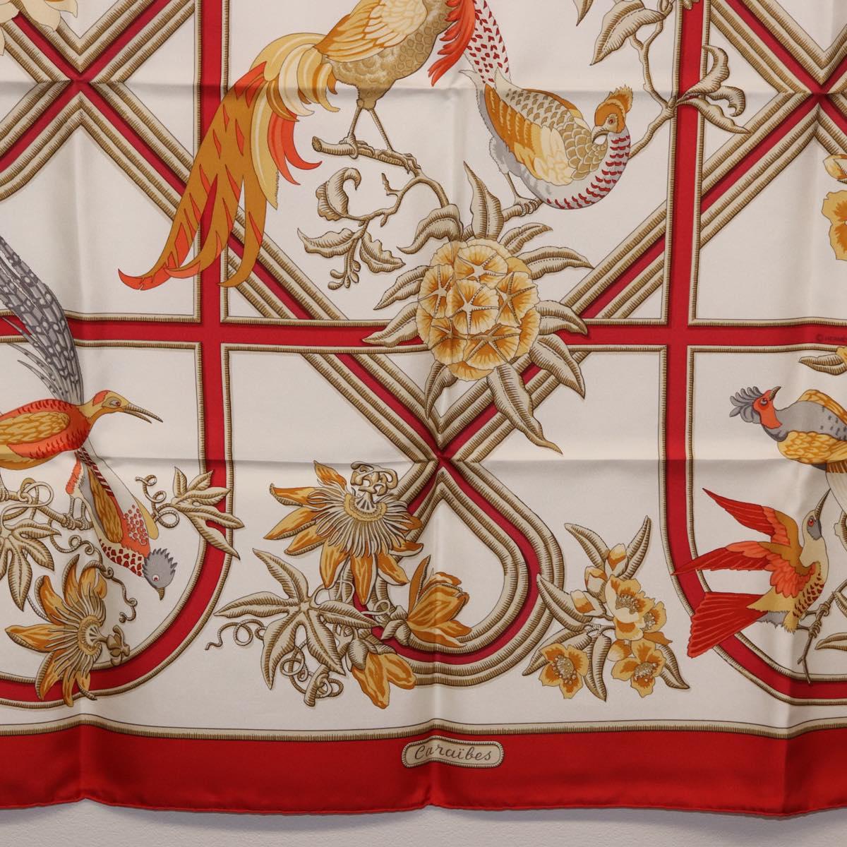HERMES Carre 90 Scarf ""Caraibes"" Silk Red Auth BA13189M