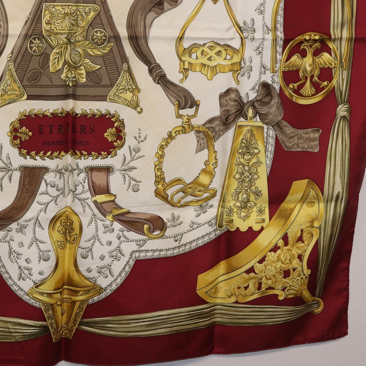 HERMES Carre 90 Scarf ""RETRIERS"" Silk Bordeaux Auth BA13192