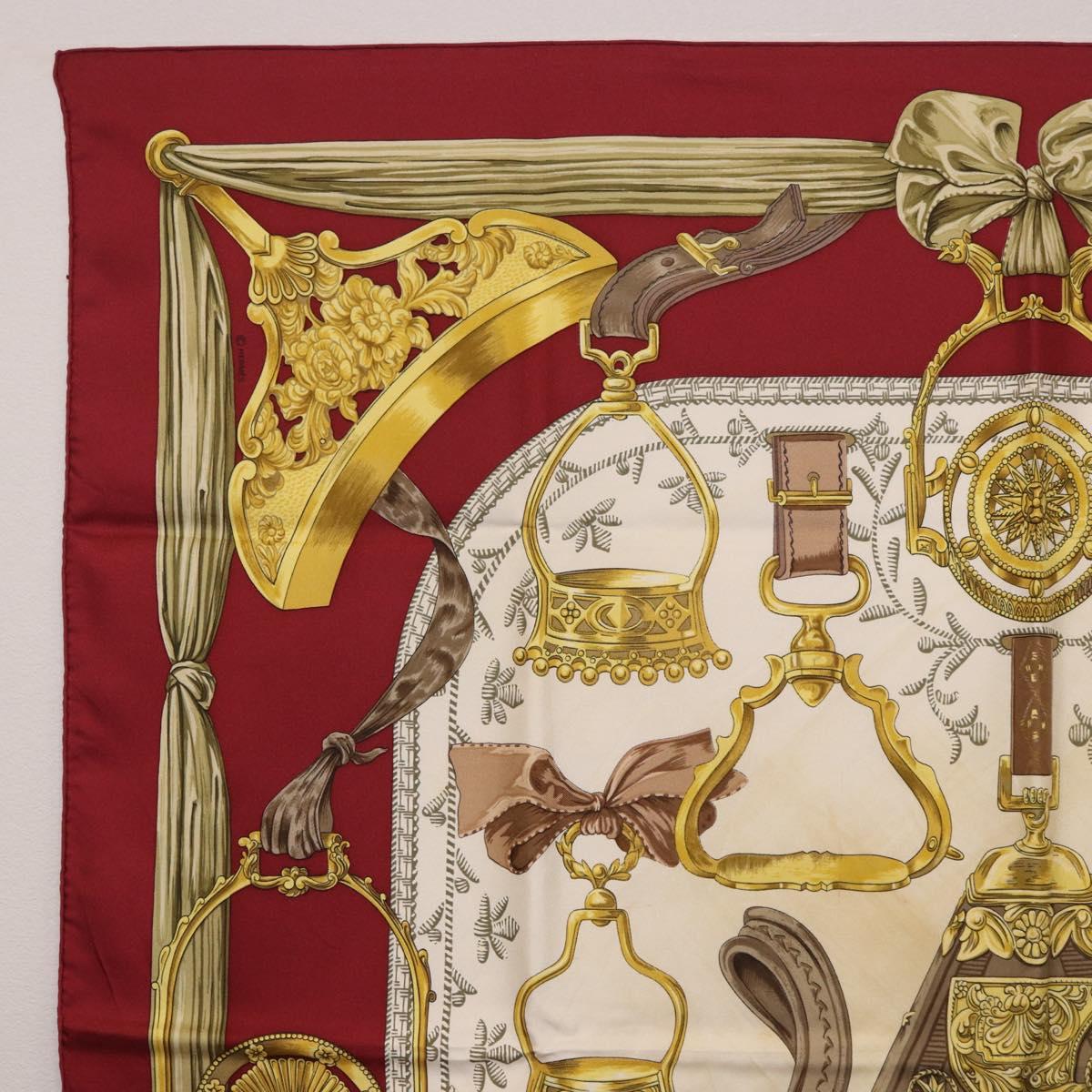 HERMES Carre 90 Scarf ""RETRIERS"" Silk Bordeaux Auth BA13192
