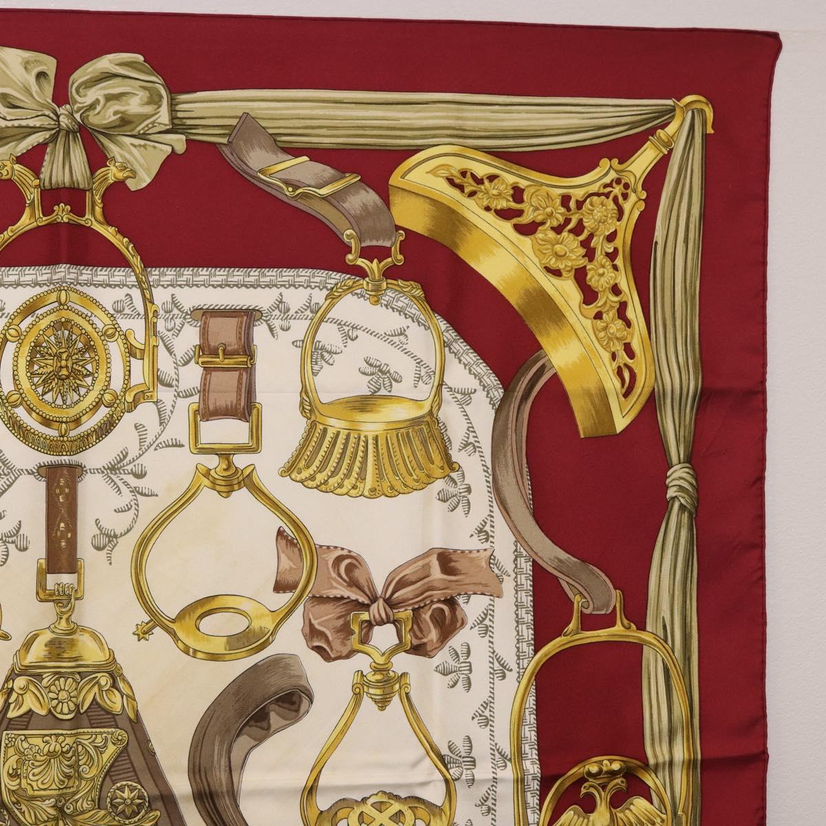 HERMES Carre 90 Scarf ""RETRIERS"" Silk Bordeaux Auth BA13192