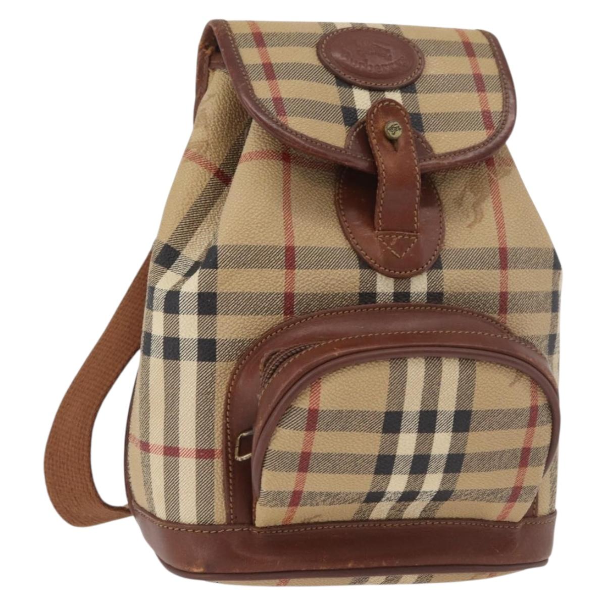 Burberrys Nova Check Backpack PVC Beige Gold Auth BA13204