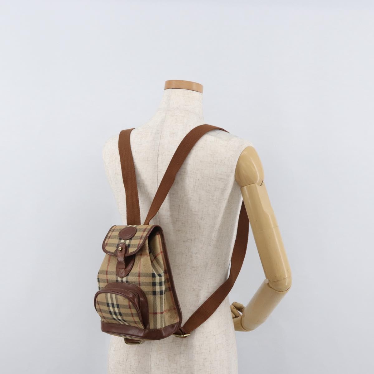 Burberrys Nova Check Backpack PVC Beige Gold Auth BA13204