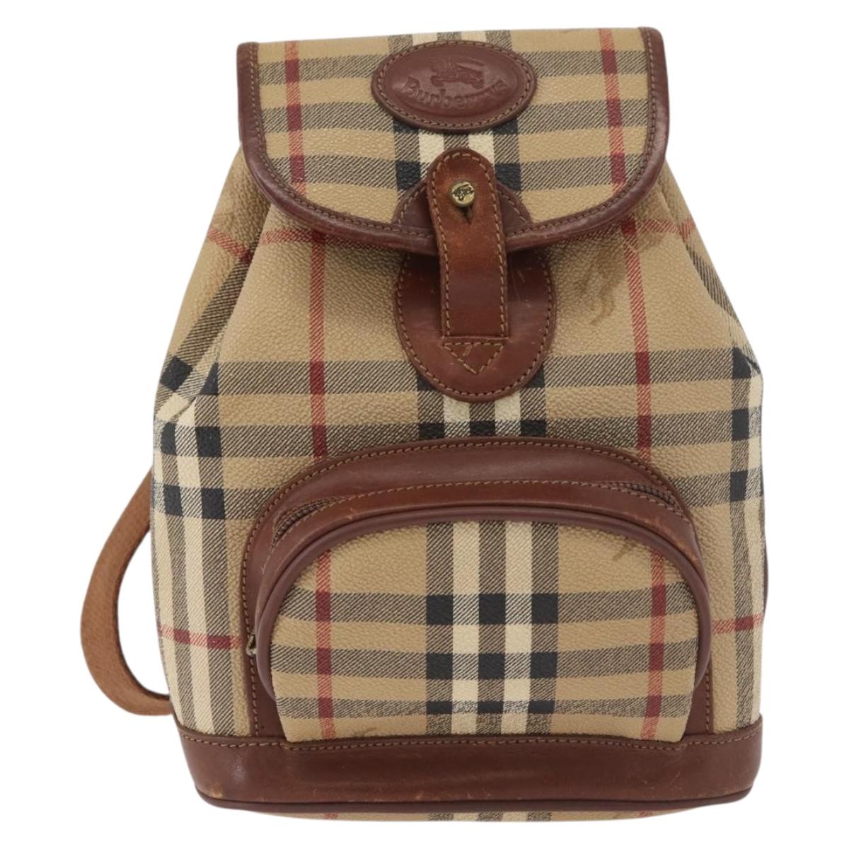 Burberrys Nova Check Backpack PVC Beige Gold Auth BA13204