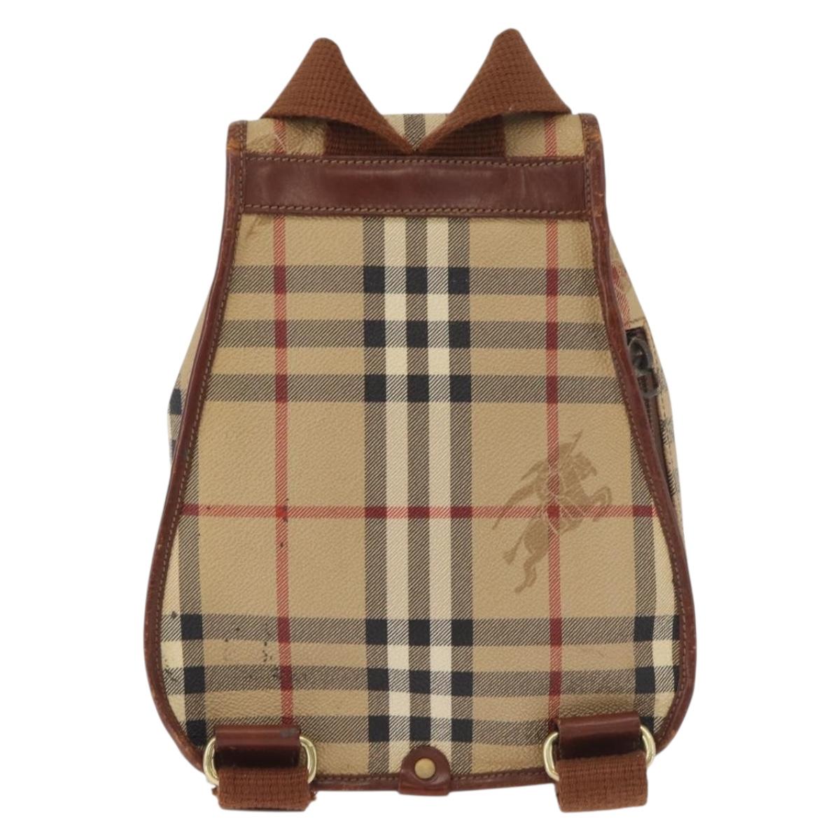 Burberrys Nova Check Backpack PVC Beige Gold Auth BA13204