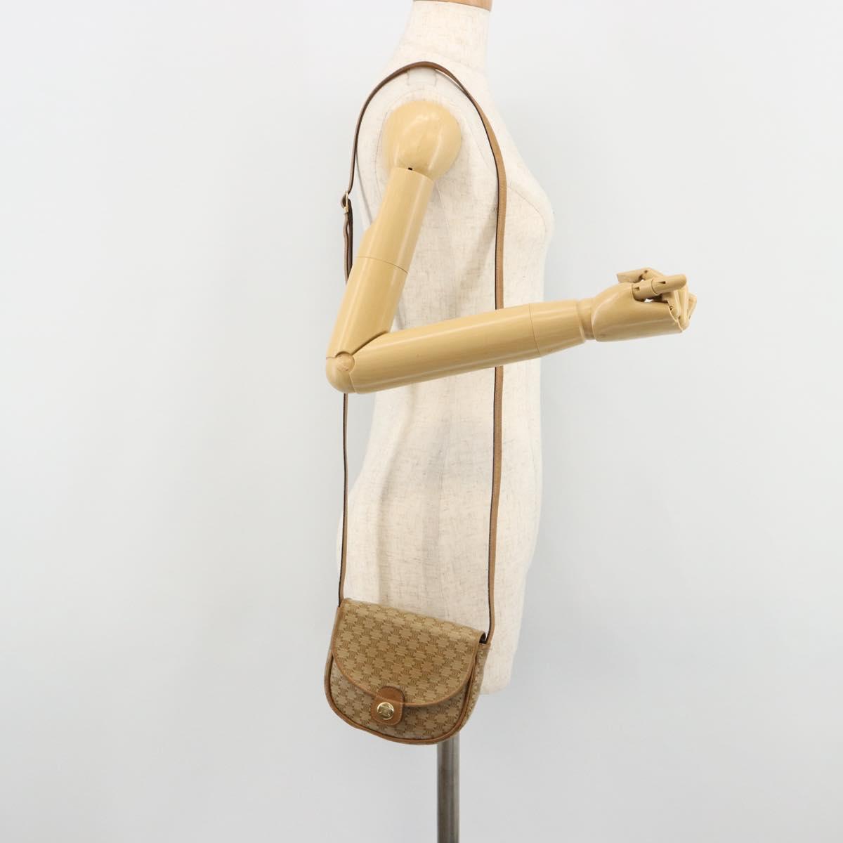 CELINE Macadam Canvas Shoulder Bag PVC Leather Beige Gold Auth BA13205