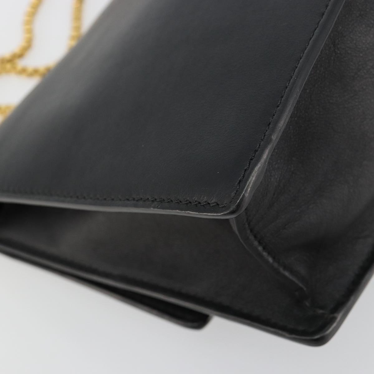 VERSACE Chain Shoulder Bag Leather Black Gold Auth BA13207