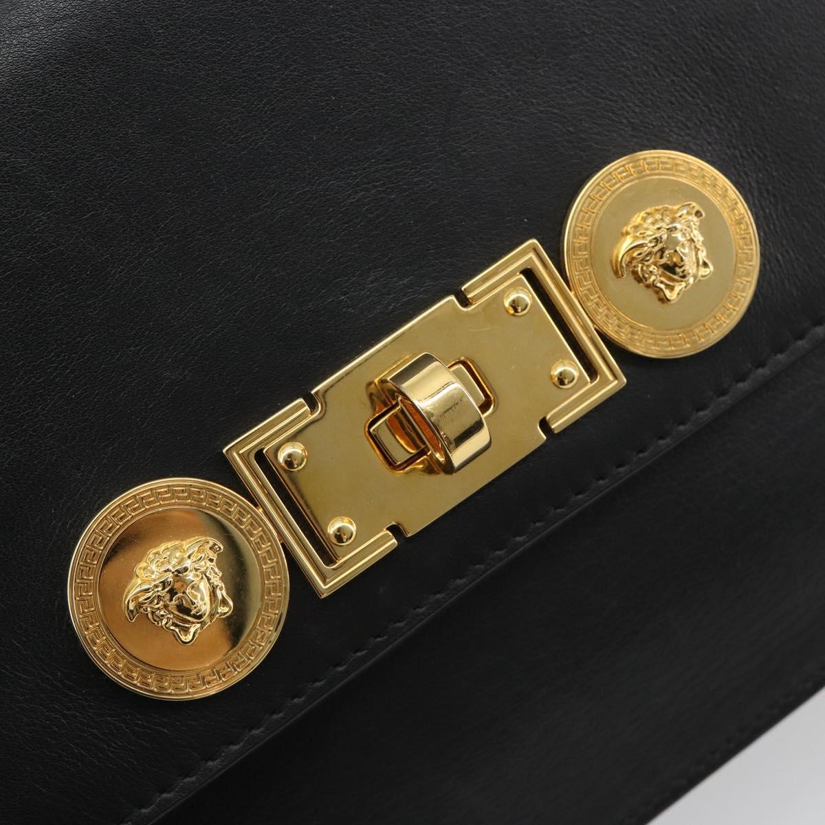 VERSACE Chain Shoulder Bag Leather Black Gold Auth BA13207