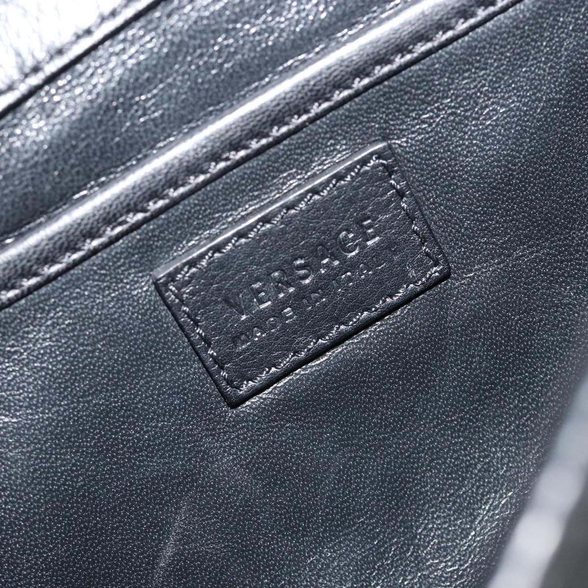 VERSACE Chain Shoulder Bag Leather Black Gold Auth BA13207