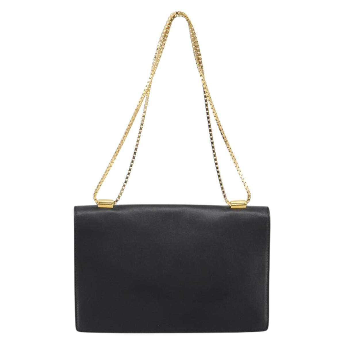 VERSACE Chain Shoulder Bag Leather Black Gold Auth BA13207