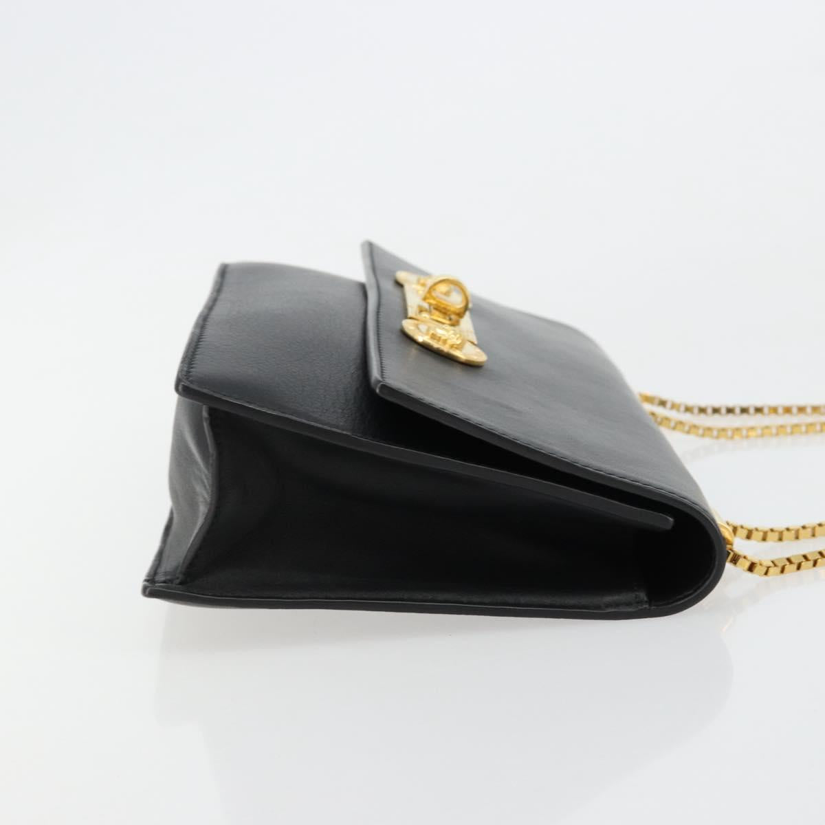 VERSACE Chain Shoulder Bag Leather Black Gold Auth BA13207