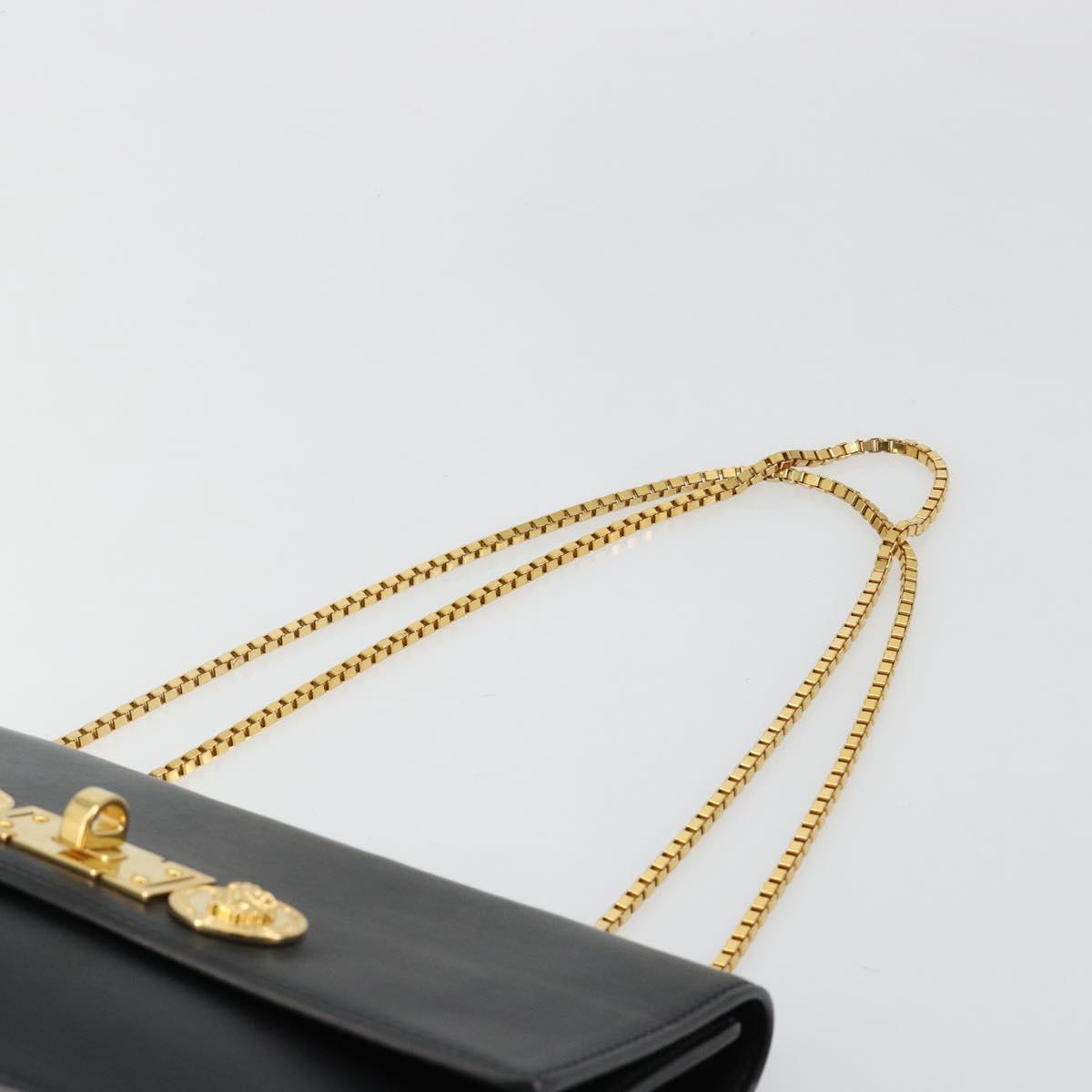 VERSACE Chain Shoulder Bag Leather Black Gold Auth BA13207