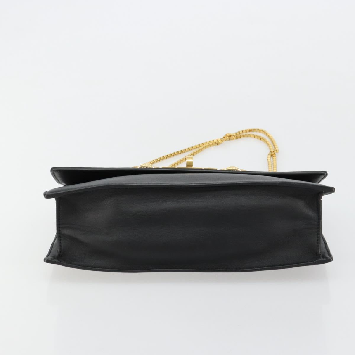 VERSACE Chain Shoulder Bag Leather Black Gold Auth BA13207