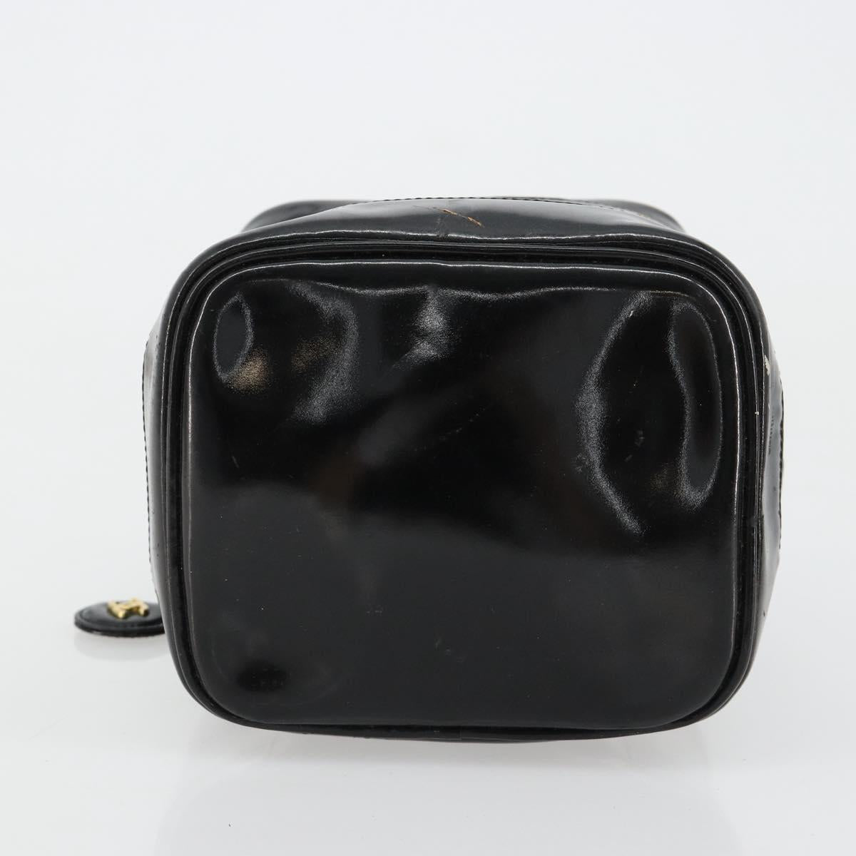 CHANEL Vanity Hand Bag Patent leather Black Gold CC Auth BA13209