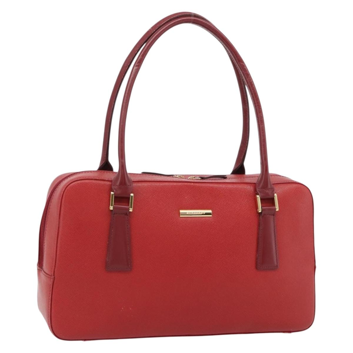BURBERRY Hand Bag Leather Red Gold Auth BA13211