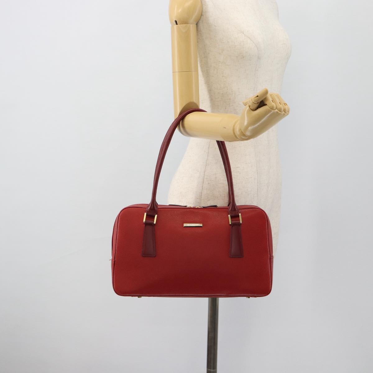 BURBERRY Hand Bag Leather Red Gold Auth BA13211