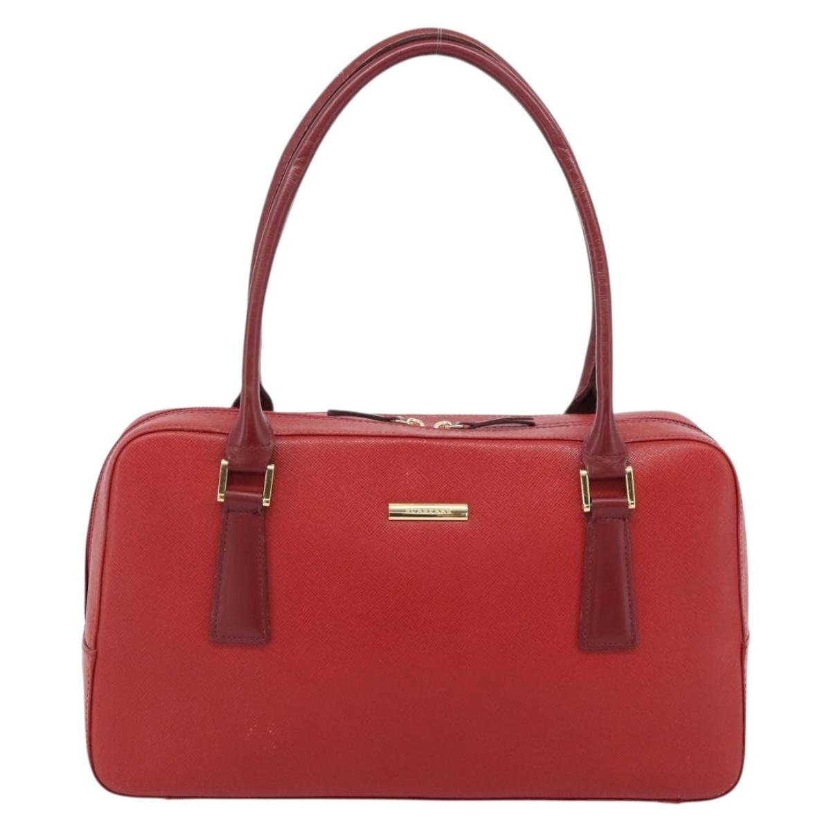 BURBERRY Hand Bag Leather Red Gold Auth BA13211