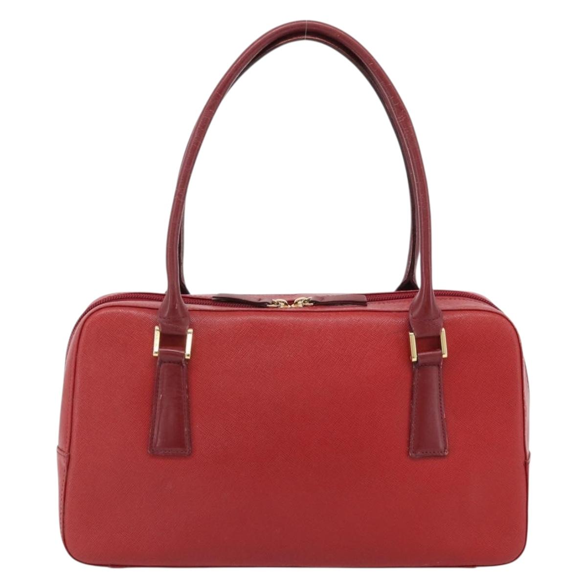 BURBERRY Hand Bag Leather Red Gold Auth BA13211