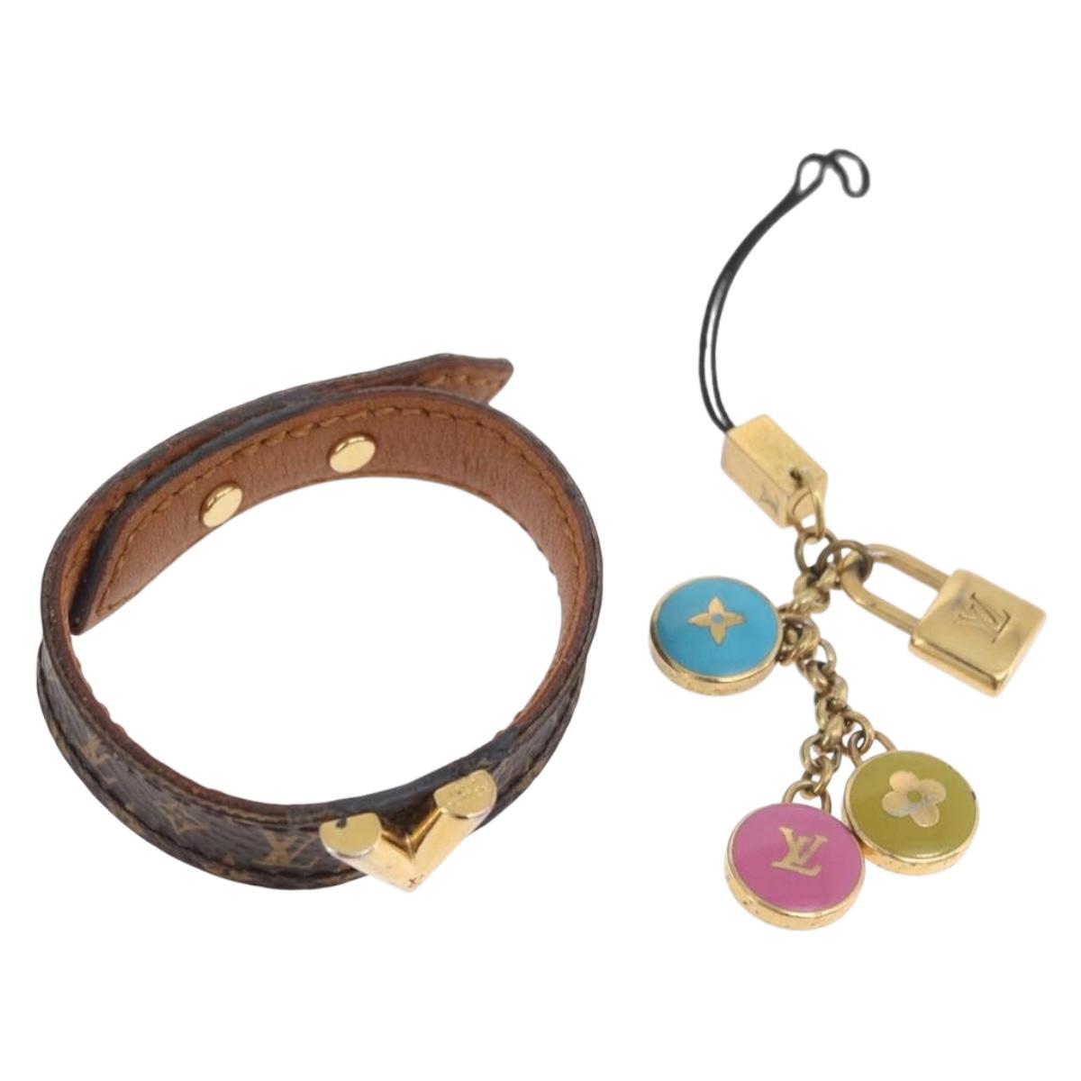 LOUIS VUITTON Monogram Charm metal 2 Set Gold LV Auth BA13247