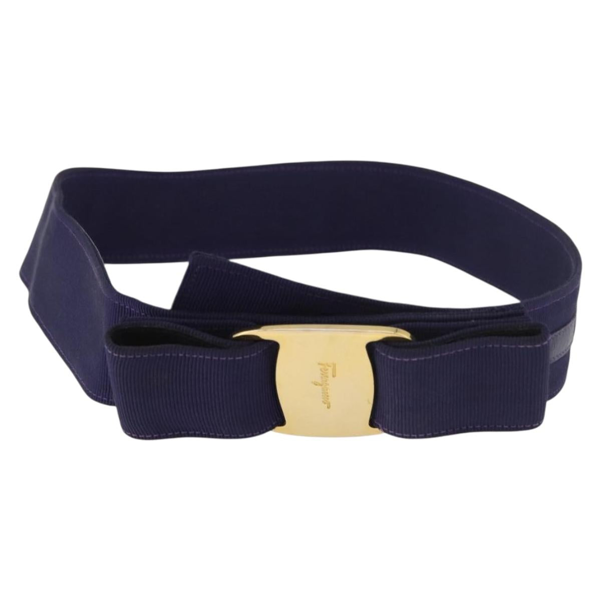 Salvatore Ferragamo Vara Ribbon Belt Canvas 29.5"" Purple Gold Auth BA13266