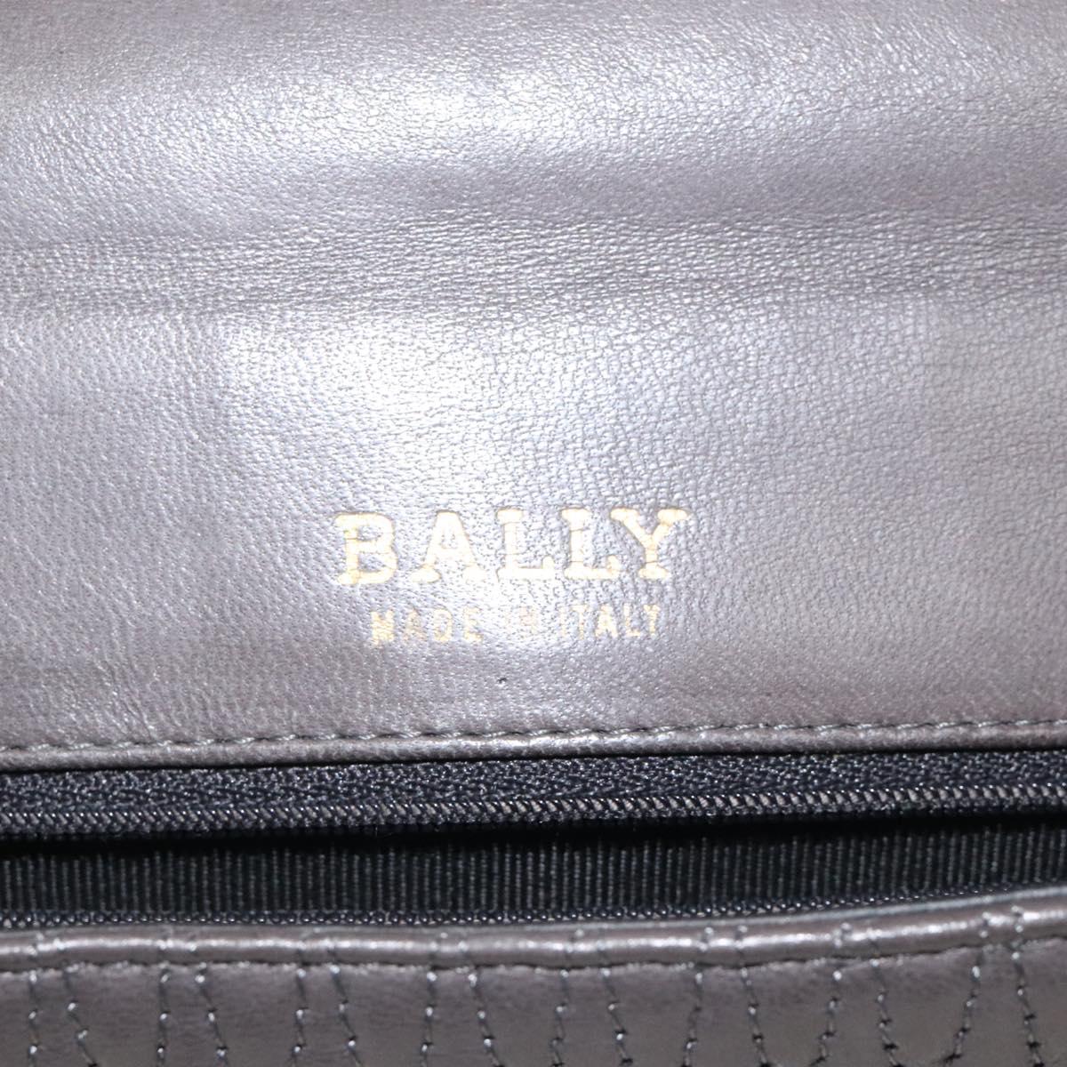 BALLY Quilted Hand Bag Leather Gray Gold Auth BA1327